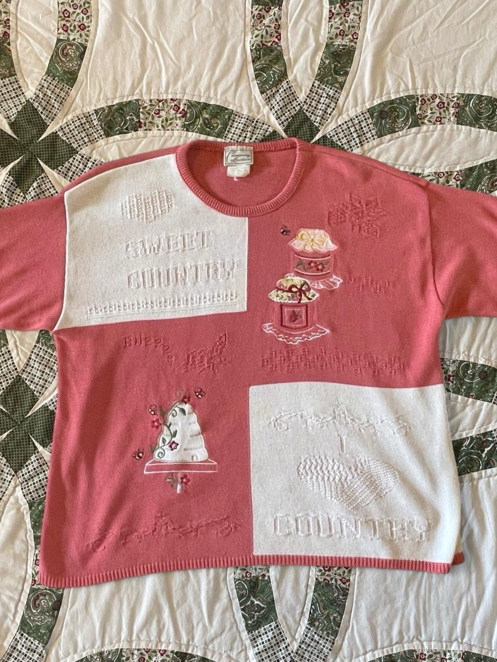 VTG Sweet Country Cottagecore Short Sleeve Sweater Size XL Whimsy Gardening